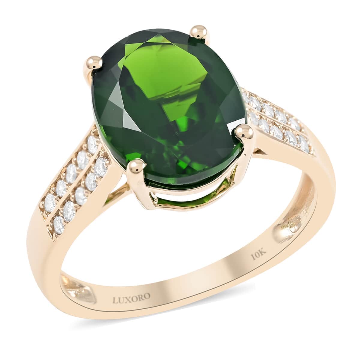 Certified & Appraised 10K Yellow Gold AAA Natural Chrome Diopside and G-H I2 Diamond Ring (Size 9.0) 2.15 Grams 3.90 ctw image number 0
