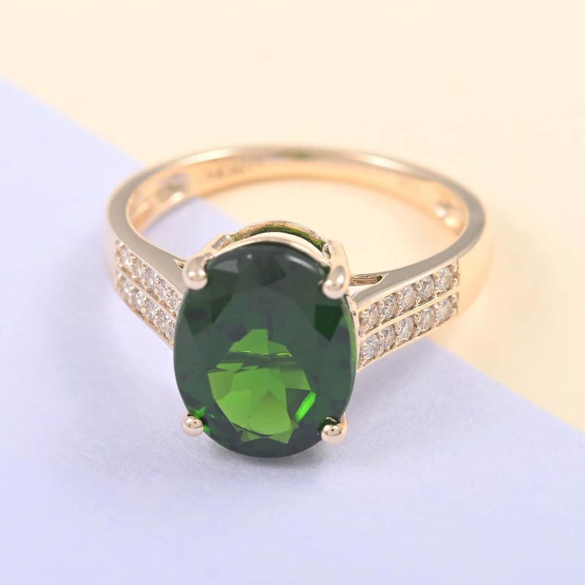Certified & Appraised 10K Yellow Gold AAA Natural Chrome Diopside and G-H I2 Diamond Ring (Size 9.0) 2.15 Grams 3.90 ctw image number 1