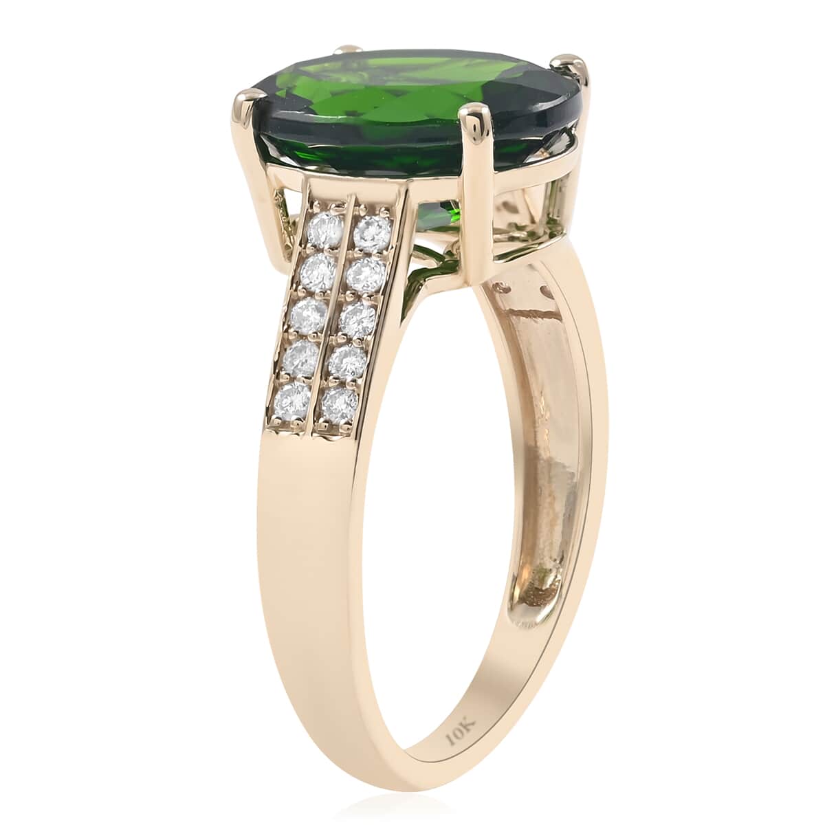 Certified & Appraised 10K Yellow Gold AAA Natural Chrome Diopside and G-H I2 Diamond Ring (Size 9.0) 2.15 Grams 3.90 ctw image number 3