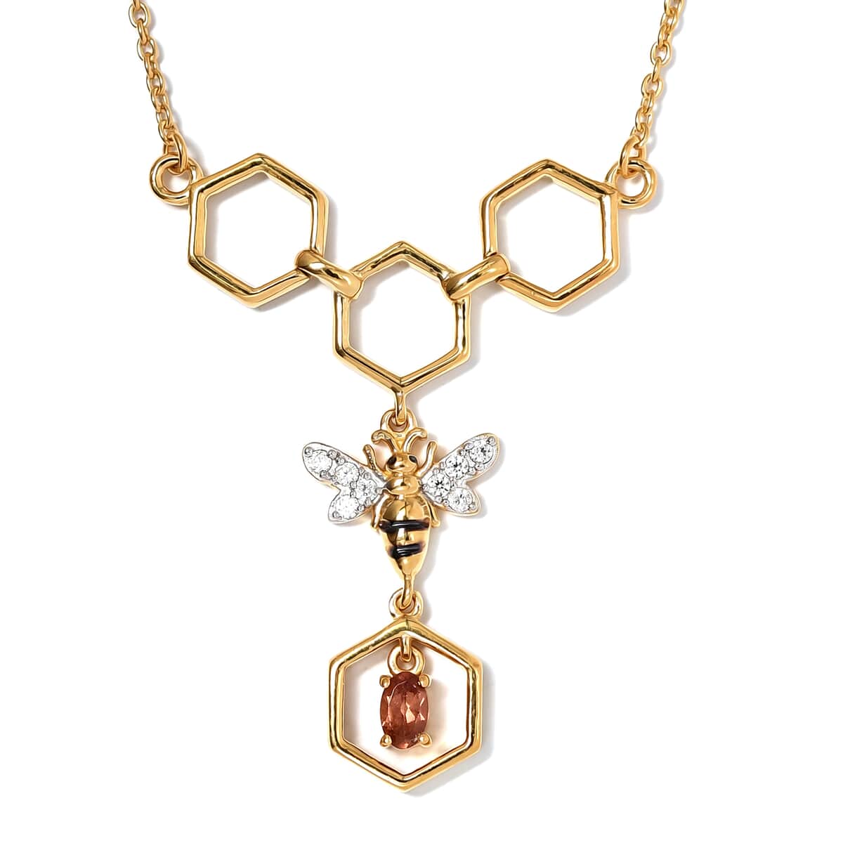 GP Italian Garden Collection Sri Lankan Honey Garnet and White Zircon Fancy Necklace 18 Inches in Vermeil YG Over Sterling Silver 0.50 ctw image number 0