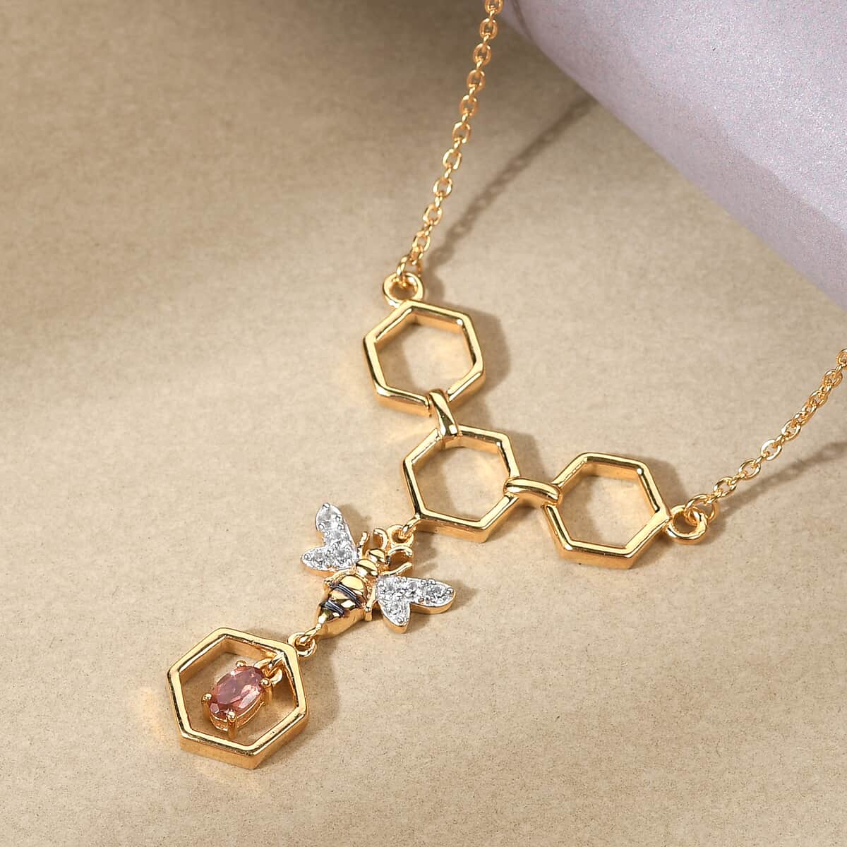 GP Italian Garden Collection Sri Lankan Honey Garnet and White Zircon Fancy Necklace 18 Inches in Vermeil YG Over Sterling Silver 0.50 ctw image number 1