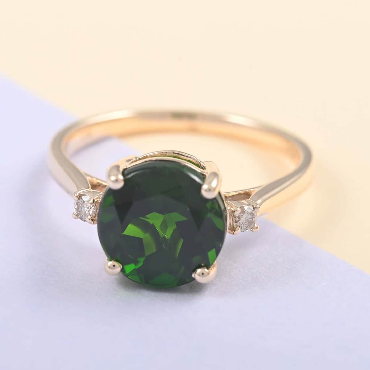 Certified and Appraised 10K Yellow Gold AAA Natural Chrome Diopside and G-H I1-I2 Diamond Solitaire Ring 2.10 Grams 3.10 ctw image number 1