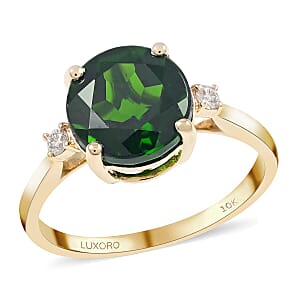 Certified 10K Yellow Gold AAA Natural Chrome Diopside and G-H I1-I2 Diamond Solitaire Ring (Size 7.0) 2.10 Grams 3.10 ctw
