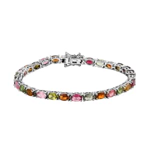 Multi-Tourmaline Bracelet in Platinum Over Sterling Silver,Silver Tennis Bracelet, Wedding Gifts For Her (6.50 In) 10.50 ctw