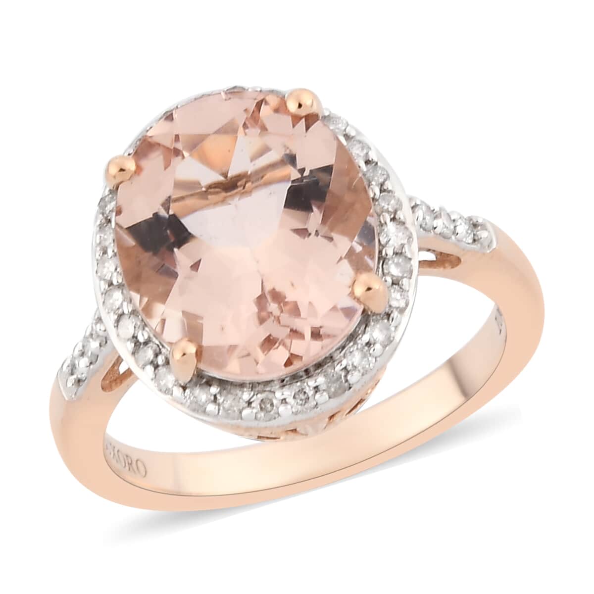 Luxoro 10K Rose Gold AAA Marropino Morganite and G-H I3 Diamond Halo Ring (Size 10.0) 4.15 ctw image number 0