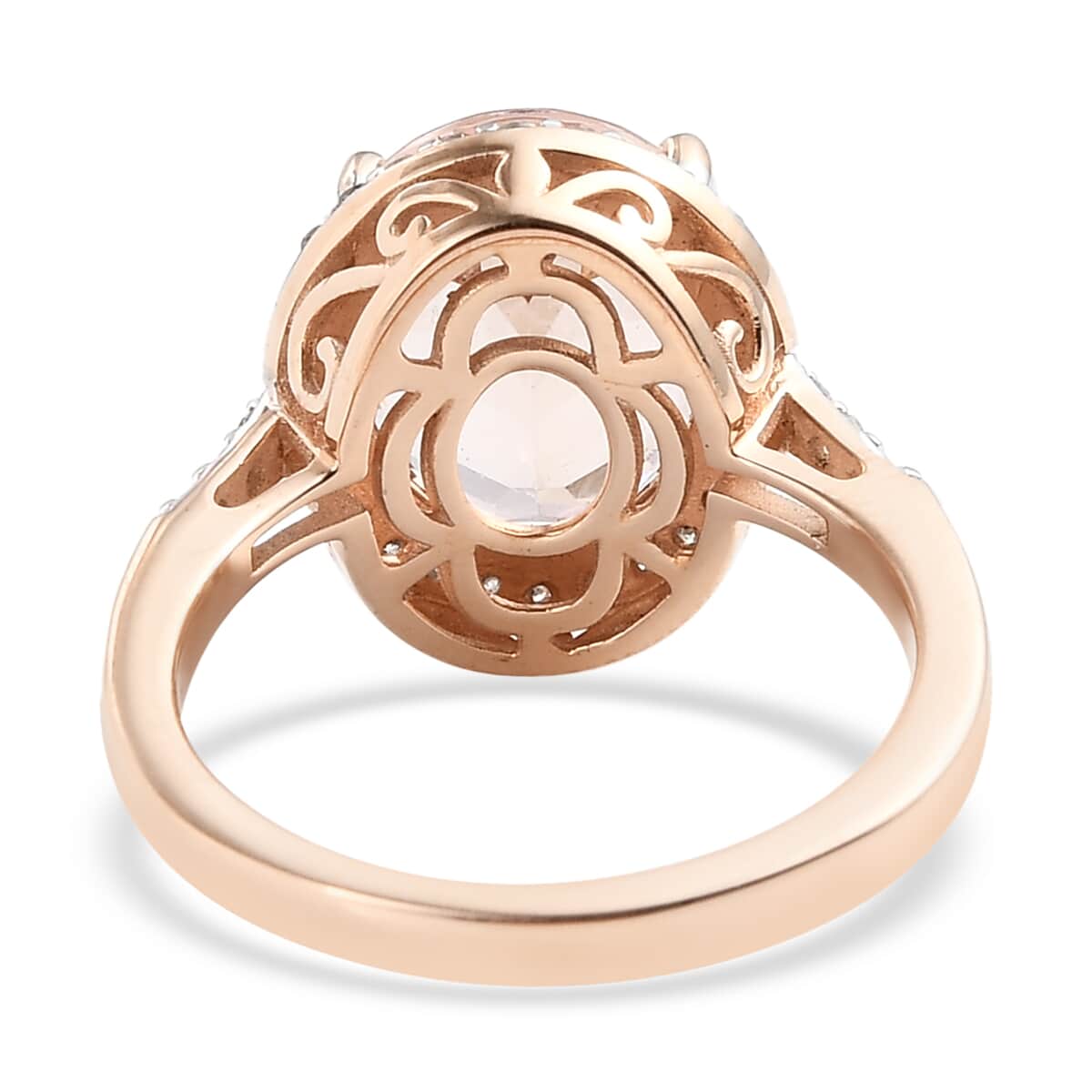 Luxoro 10K Rose Gold AAA Marropino Morganite and G-H I3 Diamond Halo Ring (Size 10.0) 4.15 ctw image number 4