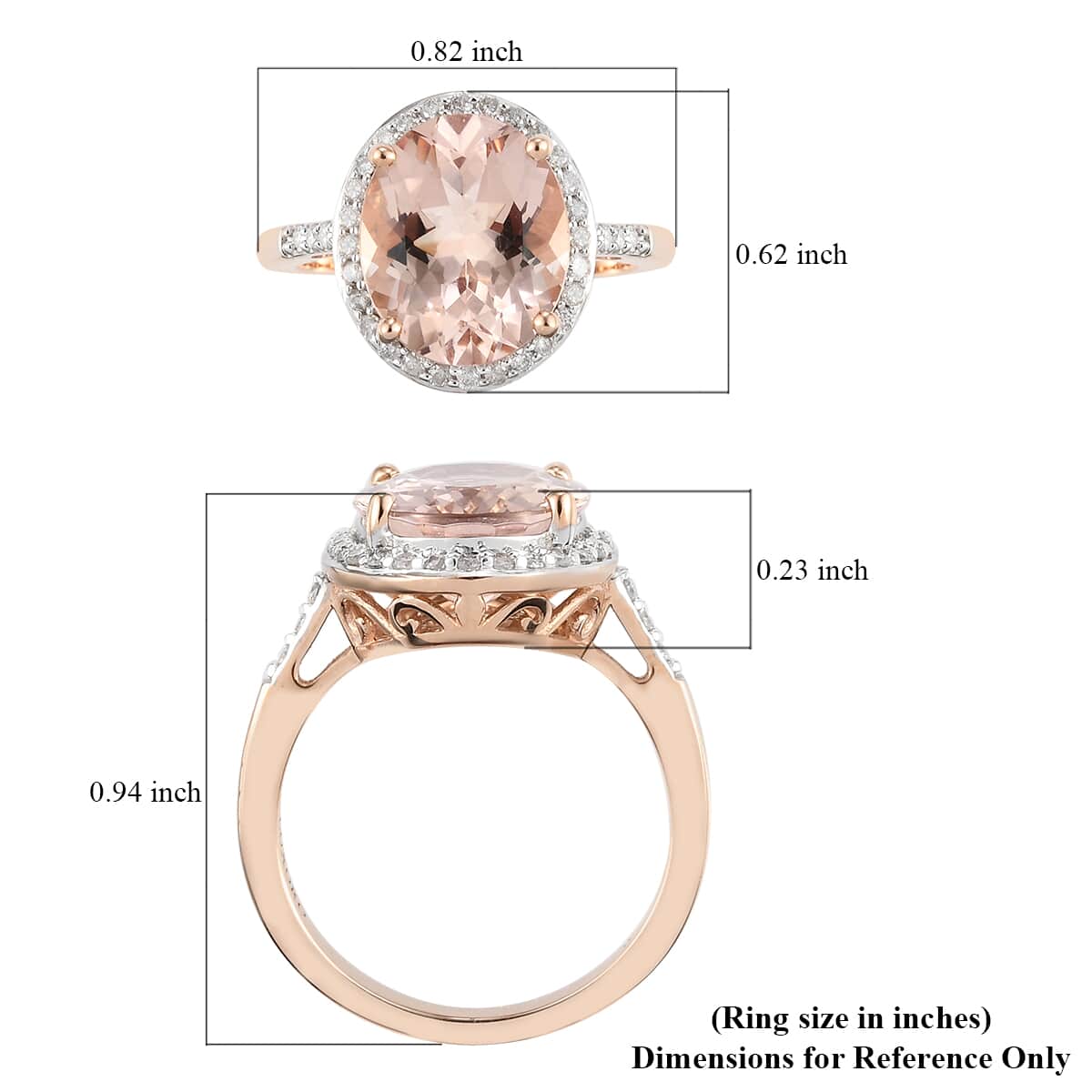 Luxoro 10K Rose Gold AAA Marropino Morganite and G-H I3 Diamond Halo Ring (Size 10.0) 4.15 ctw image number 5