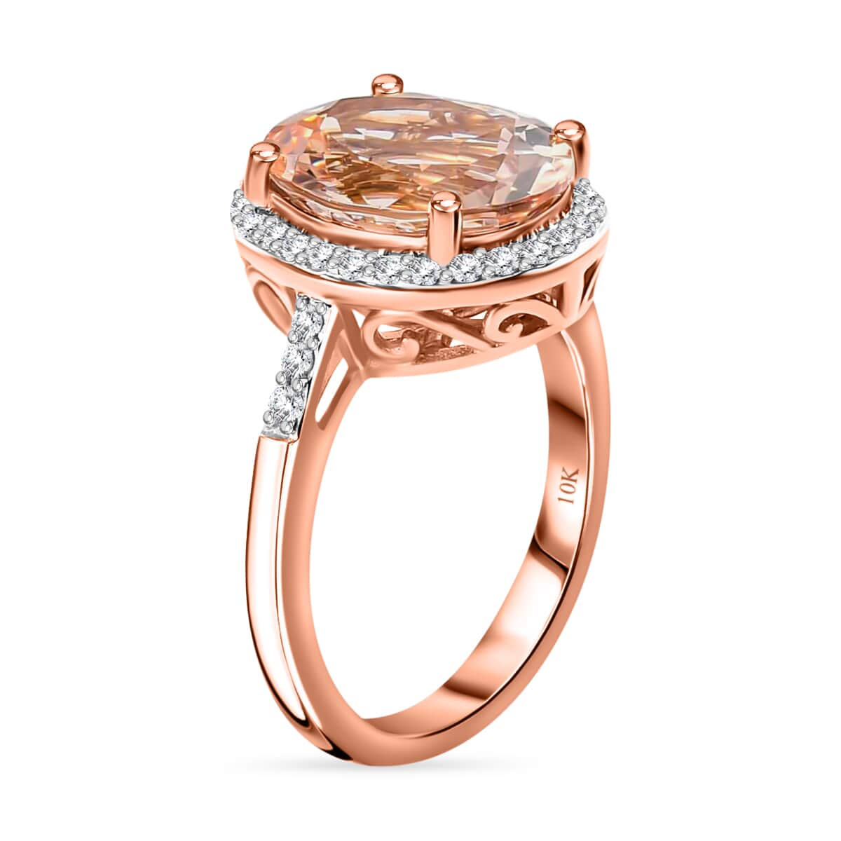 Luxoro 10K Rose Gold AAA Marropino Morganite and G-H I3 Diamond Halo Ring (Size 8.0) 3.60 Grams 4.15 ctw image number 3