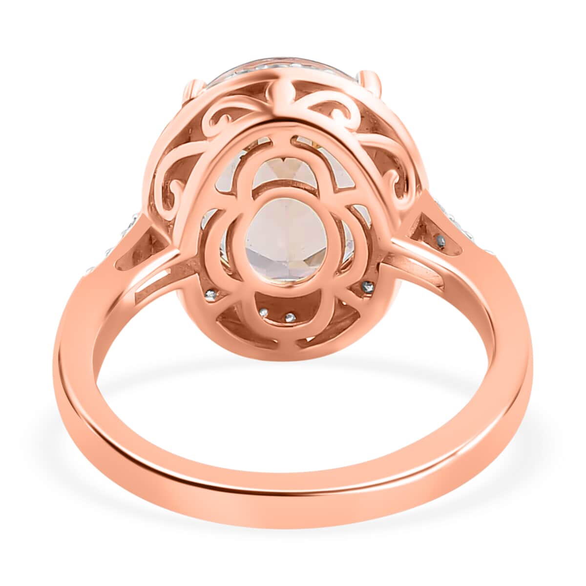 Luxoro 10K Rose Gold AAA Marropino Morganite and G-H I3 Diamond Halo Ring (Size 8.0) 3.60 Grams 4.15 ctw image number 4