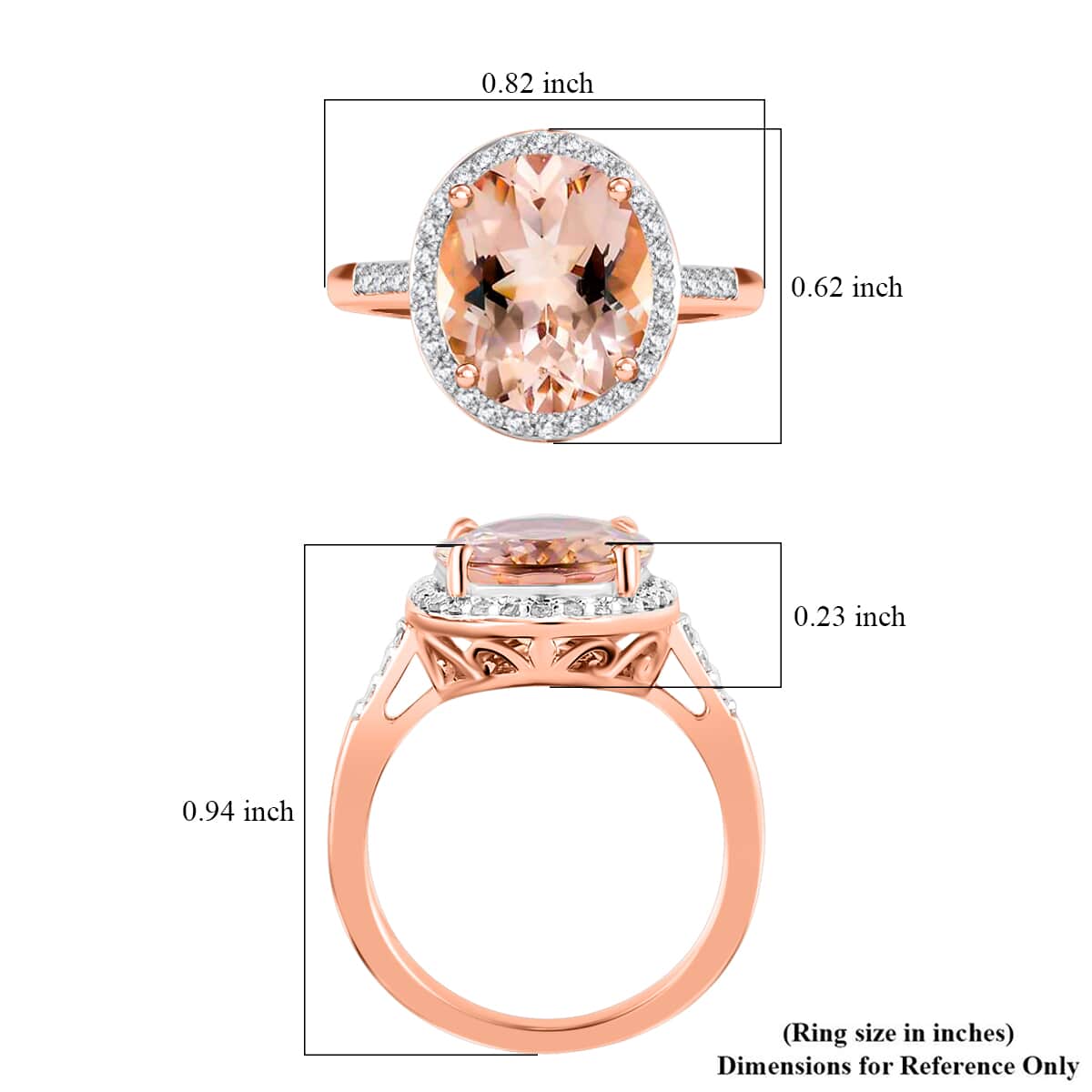 Luxoro 10K Rose Gold AAA Marropino Morganite and G-H I3 Diamond Halo Ring (Size 8.0) 3.60 Grams 4.15 ctw image number 5