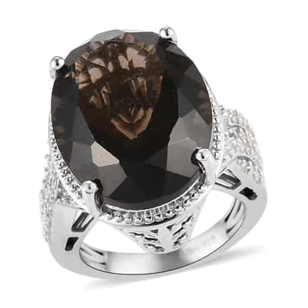 Colombianite and Natural White Zircon Ring in Platinum Over Sterling Silver (Size 7.0) 7.15 Grams 16.00 ctw image number 0
