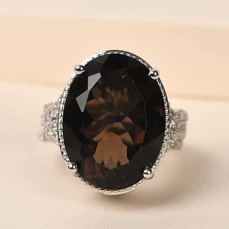 Colombianite and Natural White Zircon Ring in Platinum Over Sterling Silver (Size 7.0) 7.15 Grams 16.00 ctw image number 1
