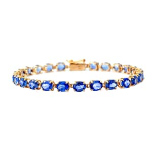 Luxoro 14K Yellow Gold Premium Ceylon Blue Sapphire Tennis Bracelet (6.50 In) 11.40 ctw