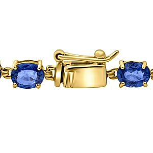 Luxoro 14K Yellow Gold Premium Ceylon Blue Sapphire 11.40 ctw Tennis Bracele (6.50 In) 