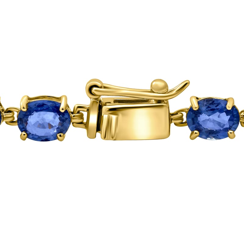 Luxoro 14K Yellow Gold Premium Ceylon Blue Sapphire 11.40 ctw Tennis Bracelet (6.50 In)