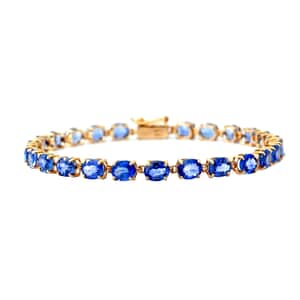 Luxoro 14K Yellow Gold Premium Ceylon Blue Sapphire Tennis Bracelet (7.25 In) 12.75 ctw