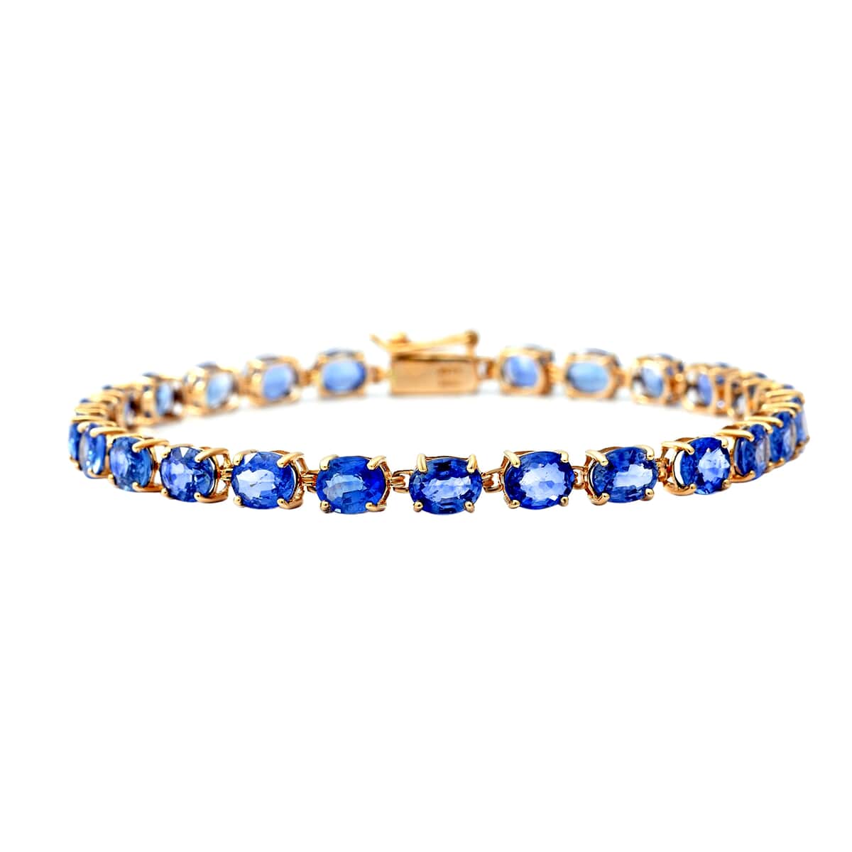 Luxoro 14K Yellow Gold Premium Ceylon Blue Sapphire Tennis Bracelet (7.25 In) 12.75 ctw image number 0