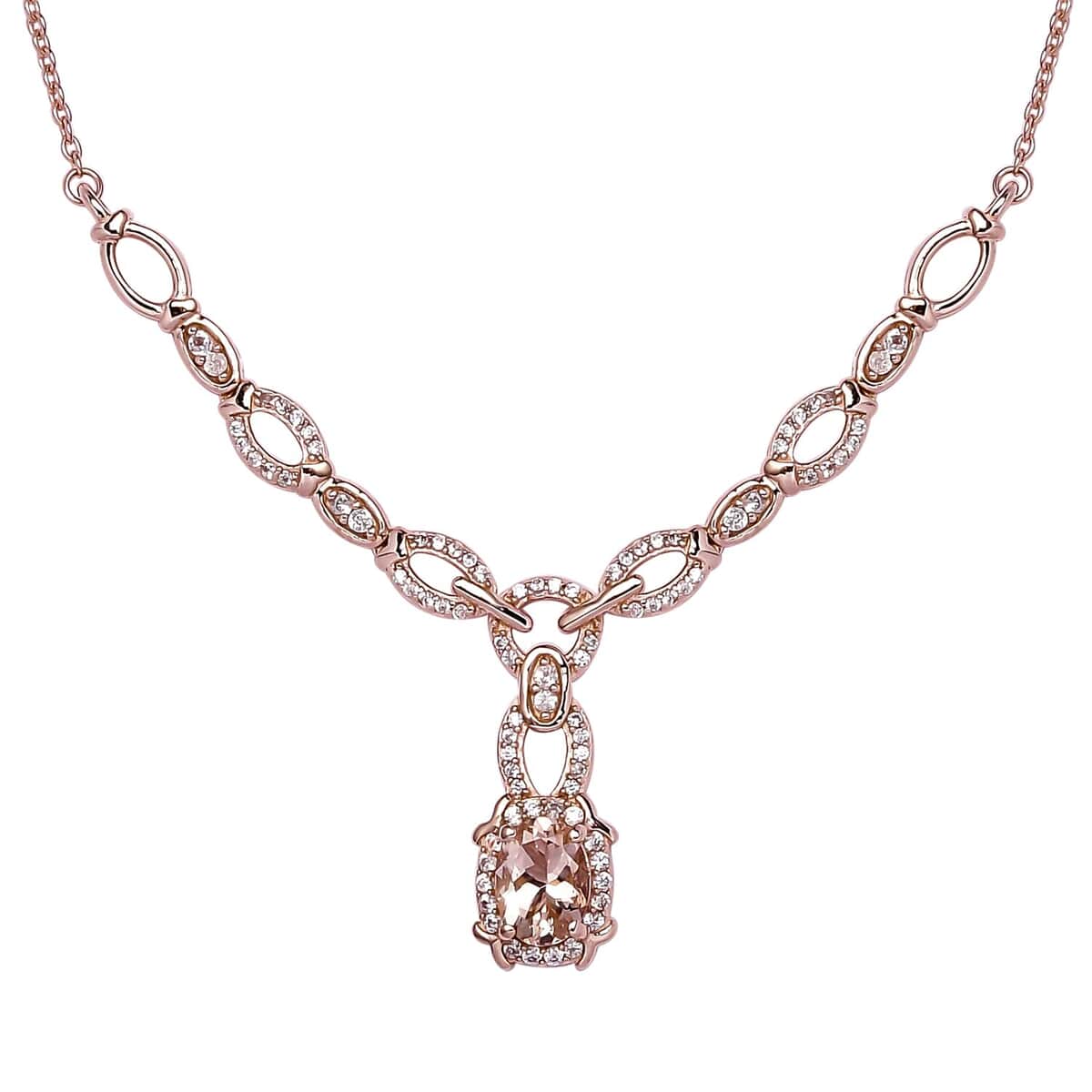 Premium Marropino Morganite and Natural White Zircon Necklace 18 Inches in Vermeil Rose Gold Over Sterling Silver 2.10 ctw image number 0