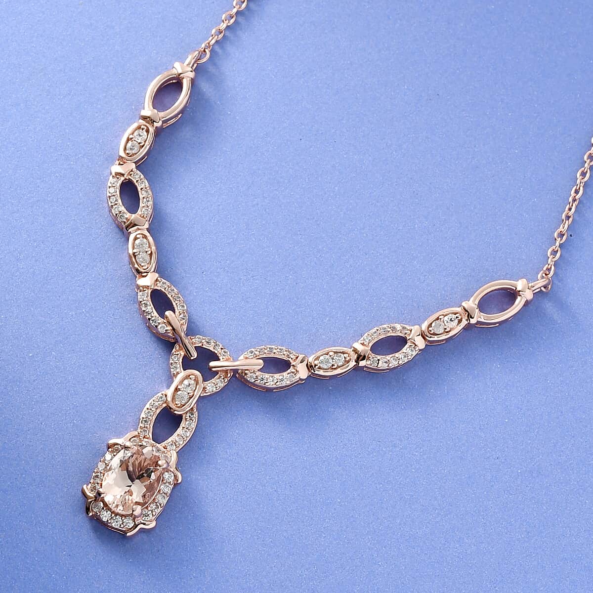 Premium Marropino Morganite and Natural White Zircon Necklace 18 Inches in Vermeil Rose Gold Over Sterling Silver 2.10 ctw image number 1