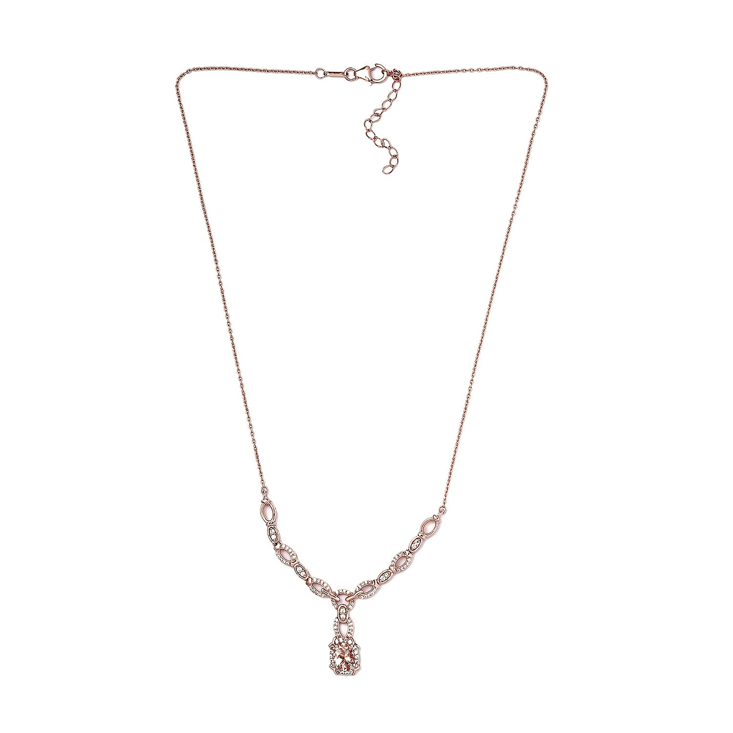 Premium Marropino Morganite and Natural White Zircon Necklace 18 Inches in Vermeil Rose Gold Over Sterling Silver 2.10 ctw