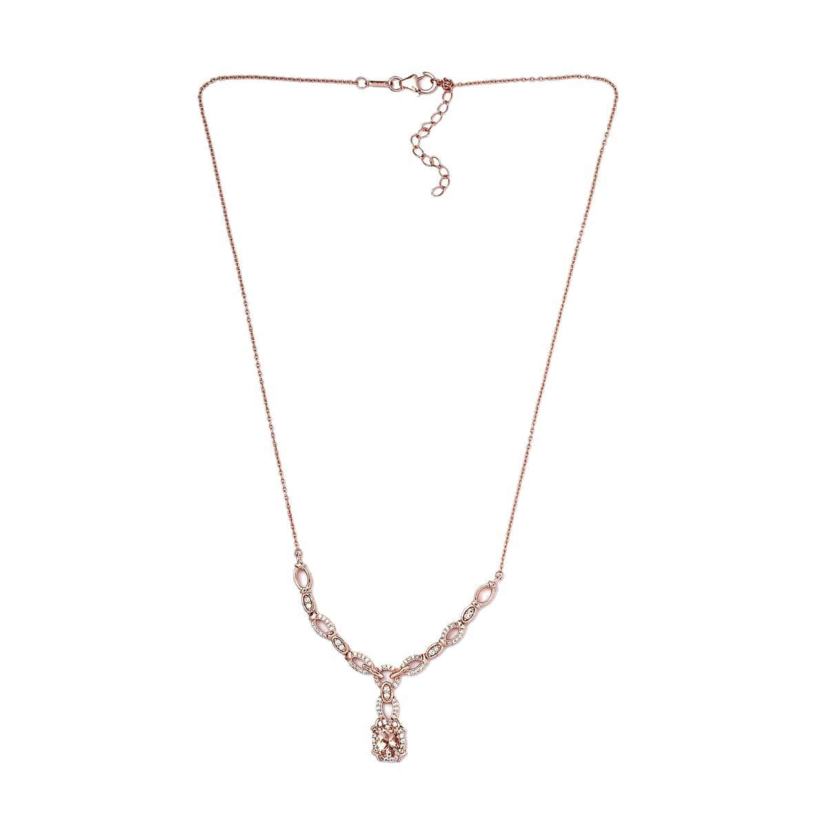 Premium Marropino Morganite and Natural White Zircon Necklace 18 Inches in Vermeil Rose Gold Over Sterling Silver 2.10 ctw image number 3