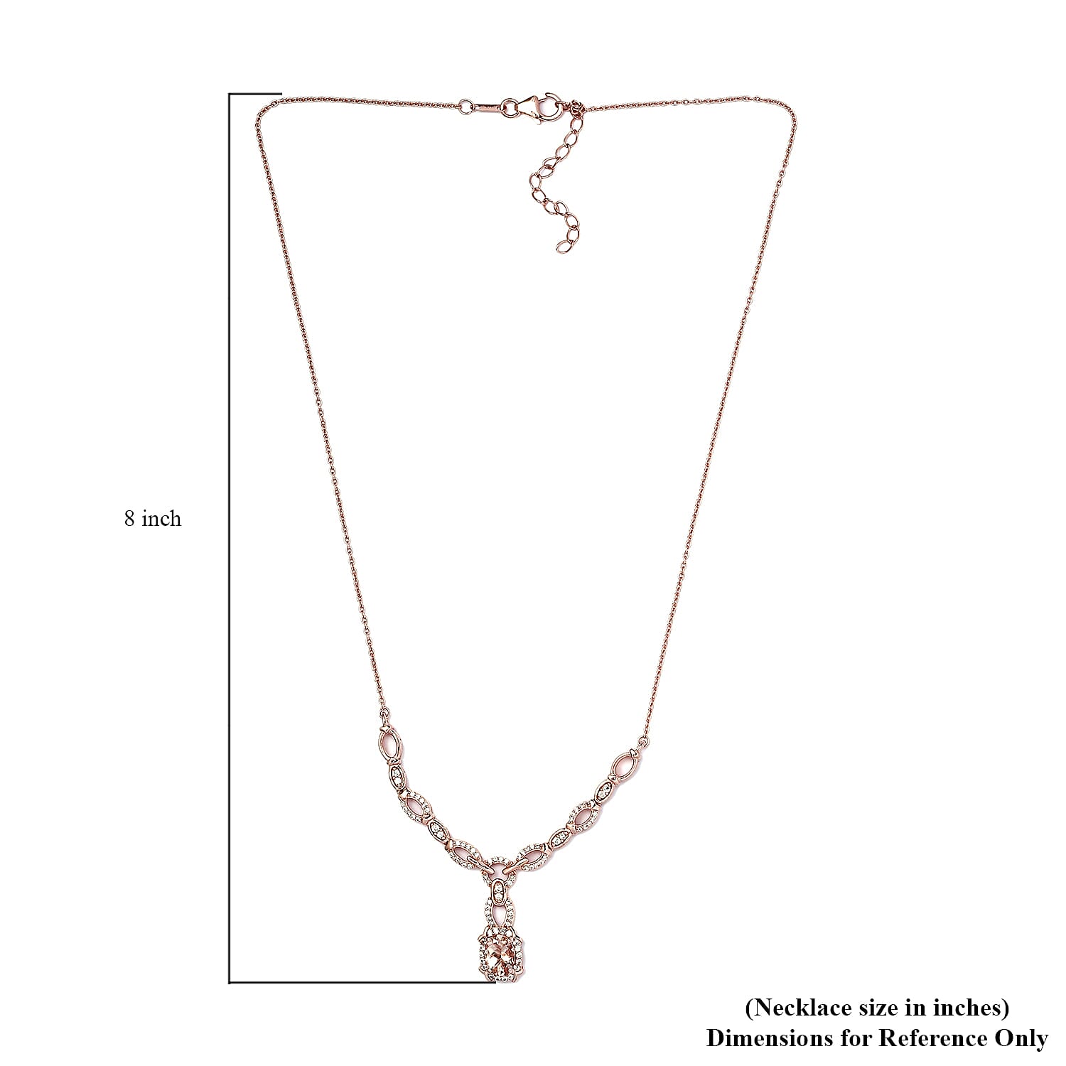 Premium Marropino Morganite and Natural White Zircon Necklace 18 Inches in Vermeil Rose Gold Over Sterling Silver 2.10 ctw