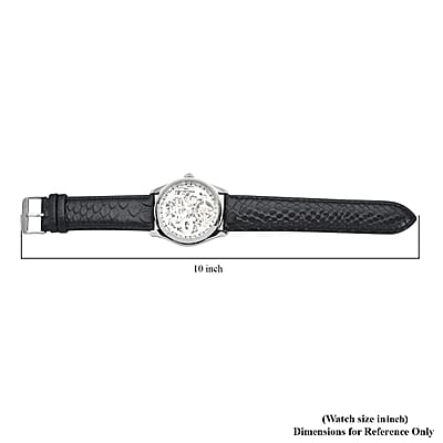 Genoa Diamond Automatic Mechanical Movement Snake Pattern Dial Watch with Black Genuine Leather (44mm) (7.75-9.0Inches) 0.10 ctw