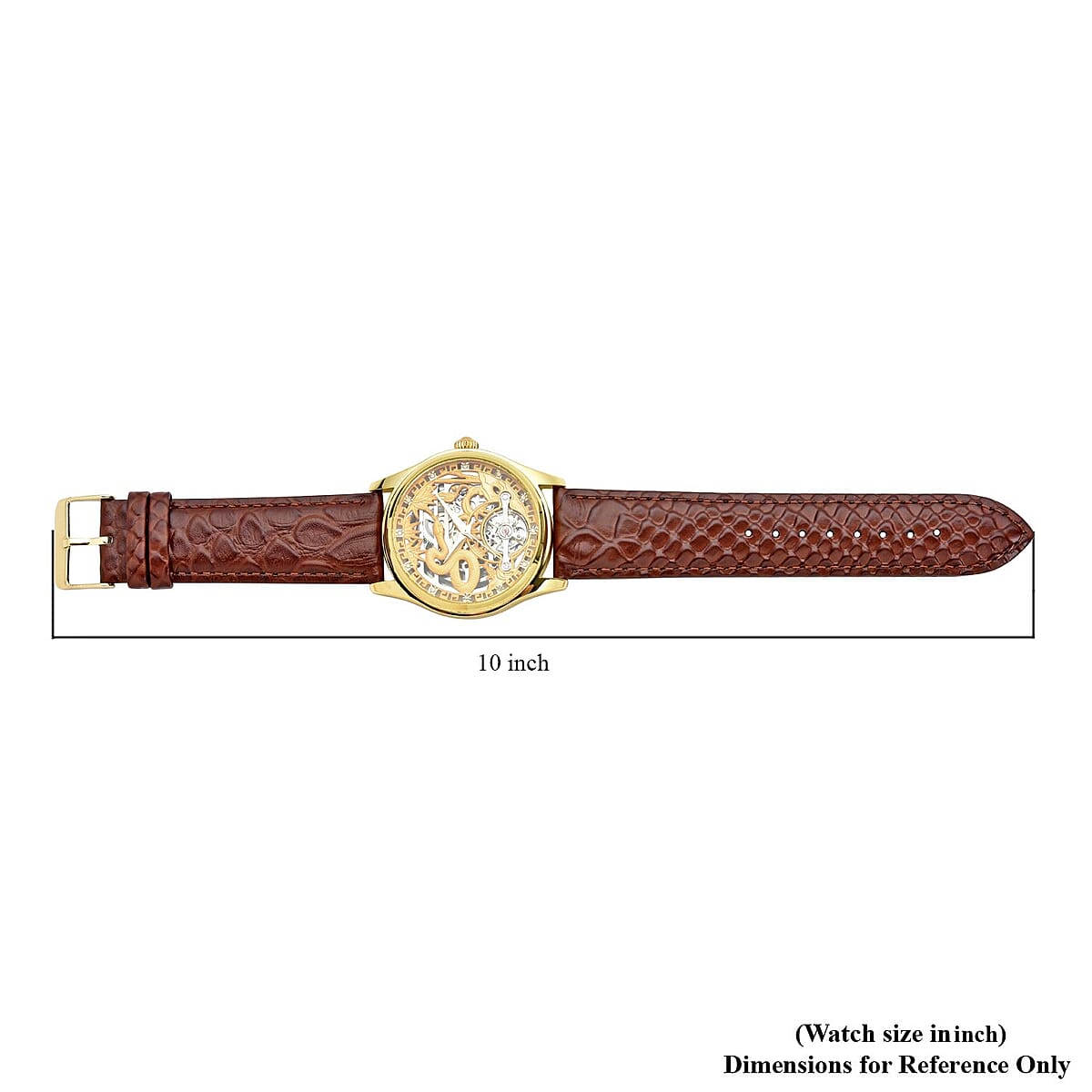 Genoa Diamond Automatic Mechanical Movement Snake Pattern Dial Watch with Brown Genuine Leather (44mm) (7.75-9.0Inches) 0.10 ctw image number 6