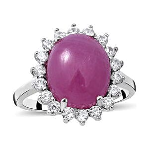 Natural Pink Sapphire and White Zircon 8.34 ctw Ring in Platinum Over Sterling Silver (Size 10.0)