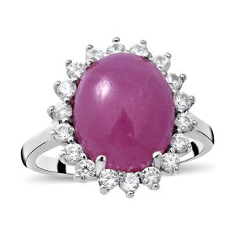 Natural Pink Sapphire and White Zircon 8.34 ctw Ring in Platinum Over Sterling Silver (Size 10.0)