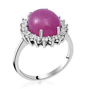 Natural Pink Sapphire and White Zircon 8.34 ctw Ring in Platinum Over Sterling Silver (Size 10.0)