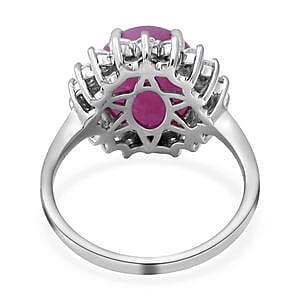 Natural Pink Sapphire and White Zircon 8.34 ctw Ring in Platinum Over Sterling Silver (Size 10.0)