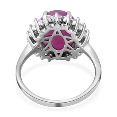 Natural Pink Sapphire and White Zircon 8.34 ctw Ring in Platinum Over Sterling Silver (Size 10.0)