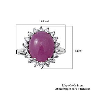 Natural Pink Sapphire and White Zircon 8.34 ctw Ring in Platinum Over Sterling Silver (Size 10.0)