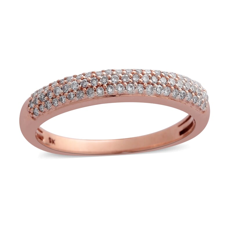 Natural Pink Diamond 3 Row Band Ring in Vermeil Rose Gold Over Sterling Silver (Size 10.0) 0.33 ctw