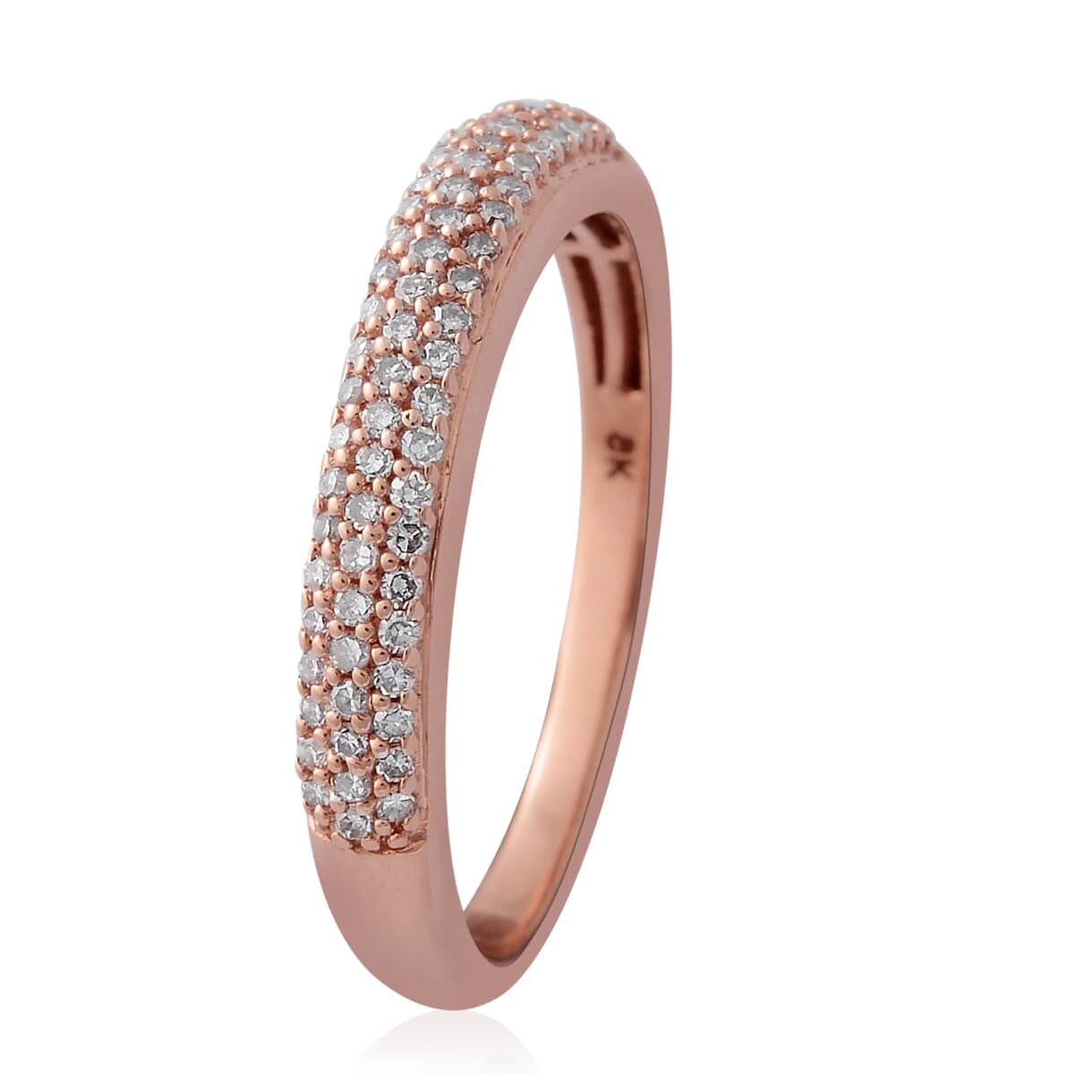 Natural Pink Diamond 3 Row Band Ring in Vermeil Rose Gold Over Sterling Silver (Size 6.0) 0.33 ctw image number 2