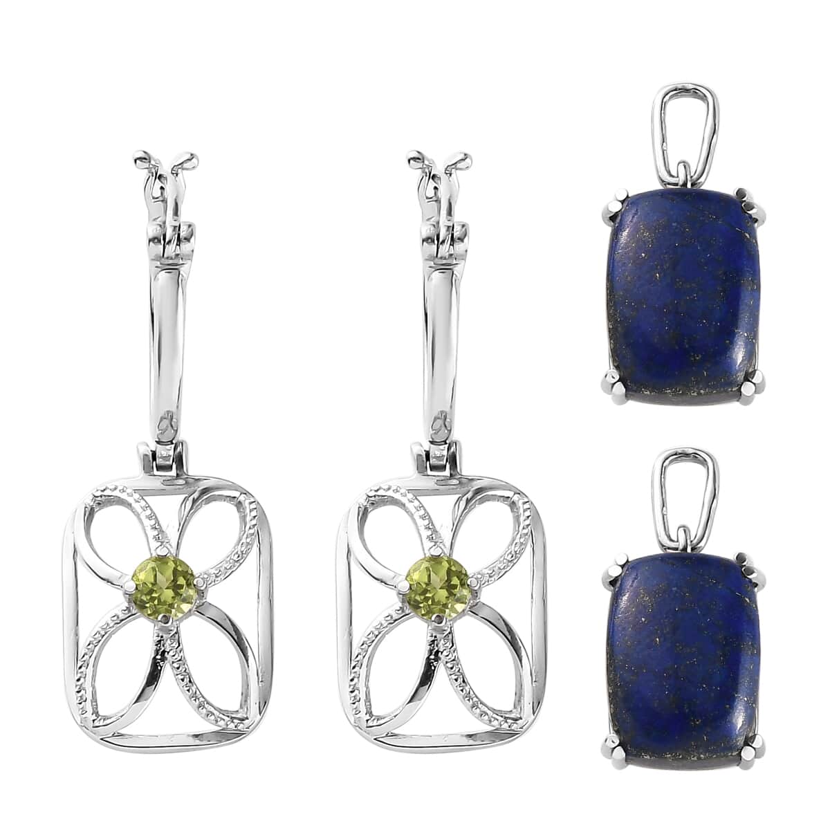 Lapis Lazuli and Peridot Multi Wear Earrings in Stainless Steel 17.20 ctw image number 4