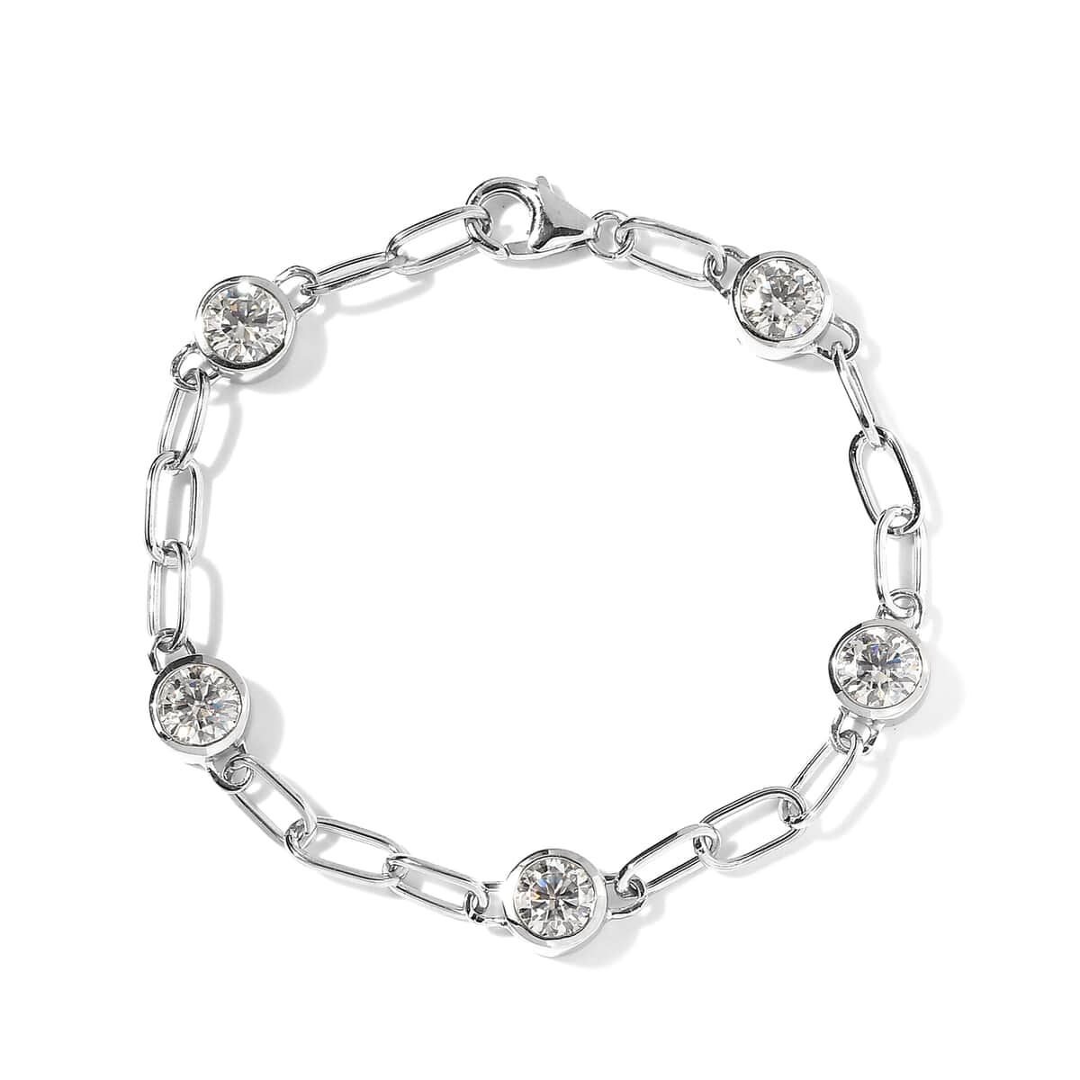 Moissanite Paper Clip Chain Bracelet in Platinum Over Sterling Silver (6.50 In) 3.75 ctw image number 0