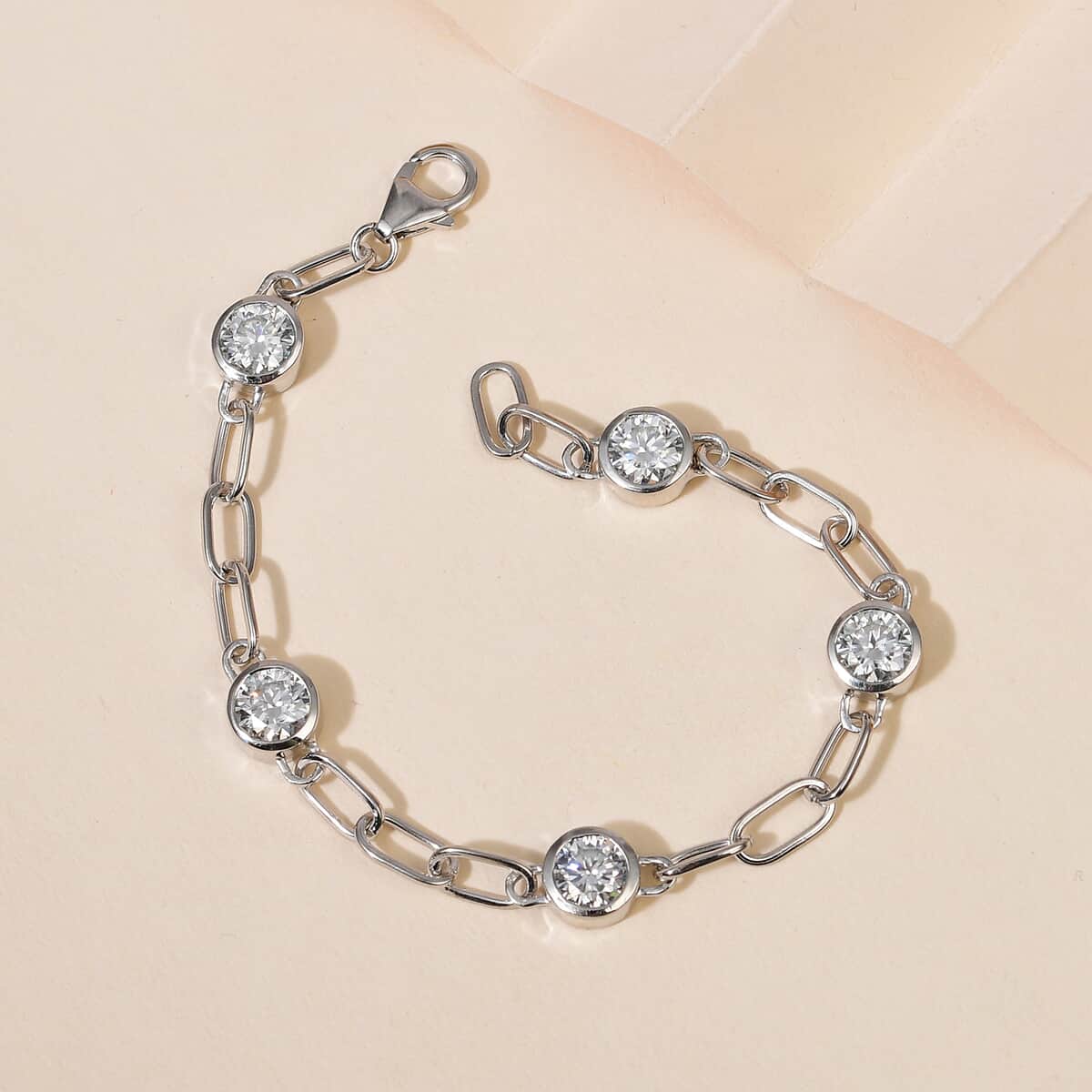 Moissanite Paper Clip Chain Bracelet in Platinum Over Sterling Silver (6.50 In) 3.75 ctw image number 1