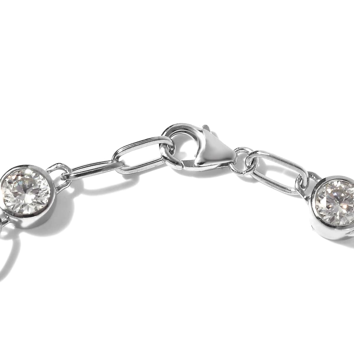 Moissanite Paper Clip Chain Bracelet in Platinum Over Sterling Silver (6.50 In) 3.75 ctw image number 3