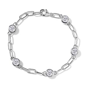 Moissanite Paper Clip Chain Bracelet in Platinum Over Sterling Silver (7.25 In) 3.75 ctw