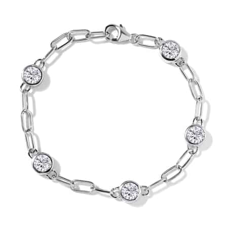 Moissanite Paper Clip Chain Bracelet in Platinum Over Sterling Silver (7.25 In) 3.75 ctw image number 0