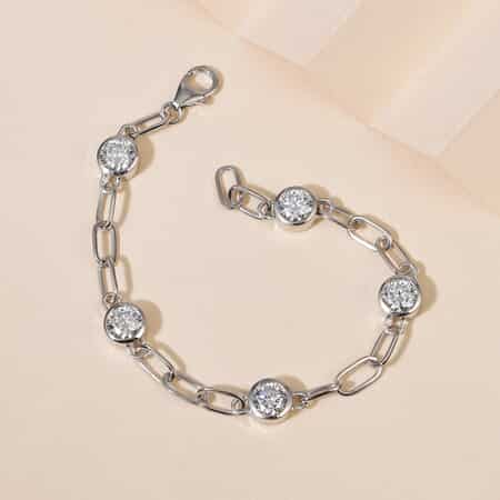 Moissanite Paper Clip Chain Bracelet in Platinum Over Sterling Silver (7.25 In) 3.75 ctw image number 1