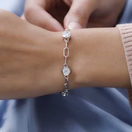 Moissanite Paper Clip Chain Bracelet in Platinum Over Sterling Silver (7.25 In) 3.75 ctw image number 2