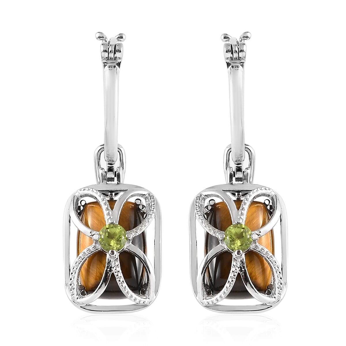 Tiger's Eye and Peridot Multi Wear Earrings in Stainless Steel 15.30 ctw image number 0