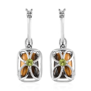 Tiger's Eye and Peridot Multi Wear Earrings in Stainless Steel 15.30 ctw