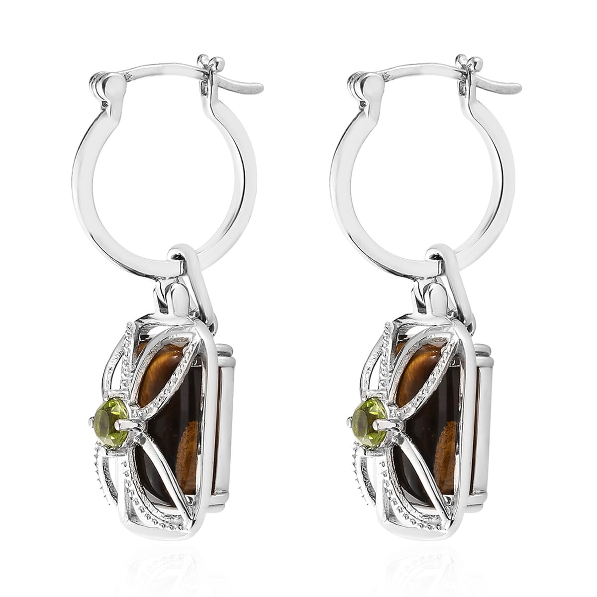 Tiger's Eye and Peridot Multi Wear Earrings in Stainless Steel 15.30 ctw image number 3
