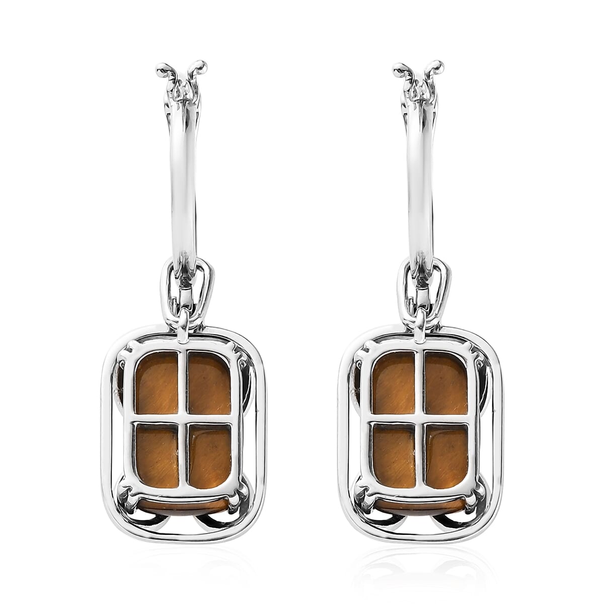 Tiger's Eye and Peridot Multi Wear Earrings in Stainless Steel 15.30 ctw image number 4
