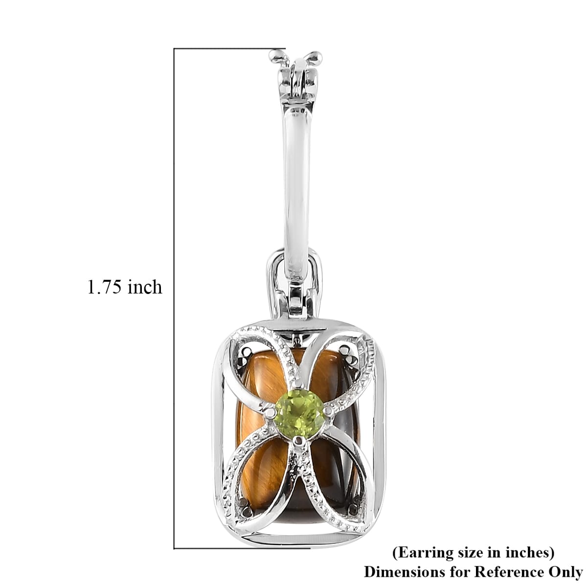 Tiger's Eye and Peridot Multi Wear Earrings in Stainless Steel 15.30 ctw image number 6