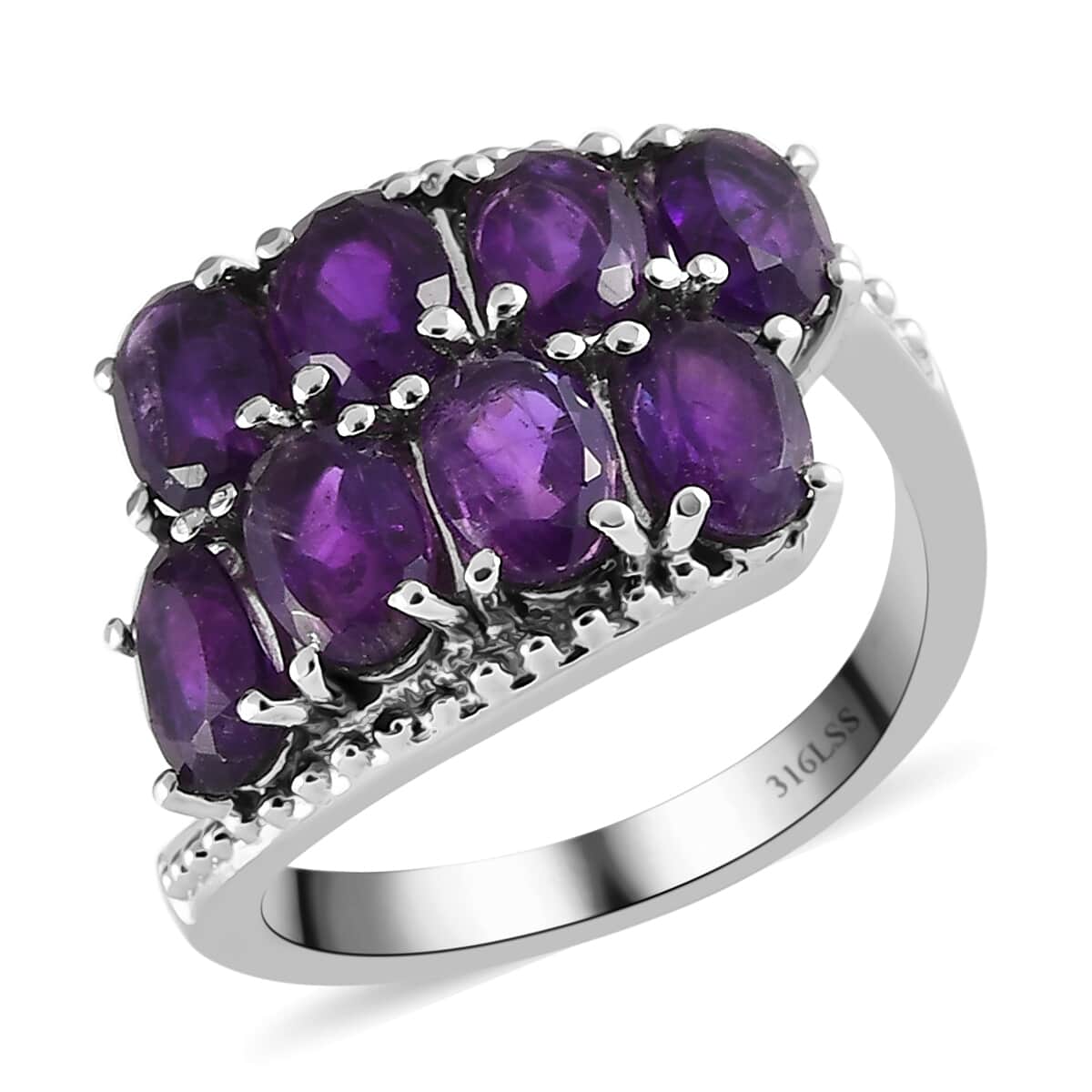 Amethyst Bypass Ring in Stainless Steel (Size 5.0) 3.85 ctw image number 0
